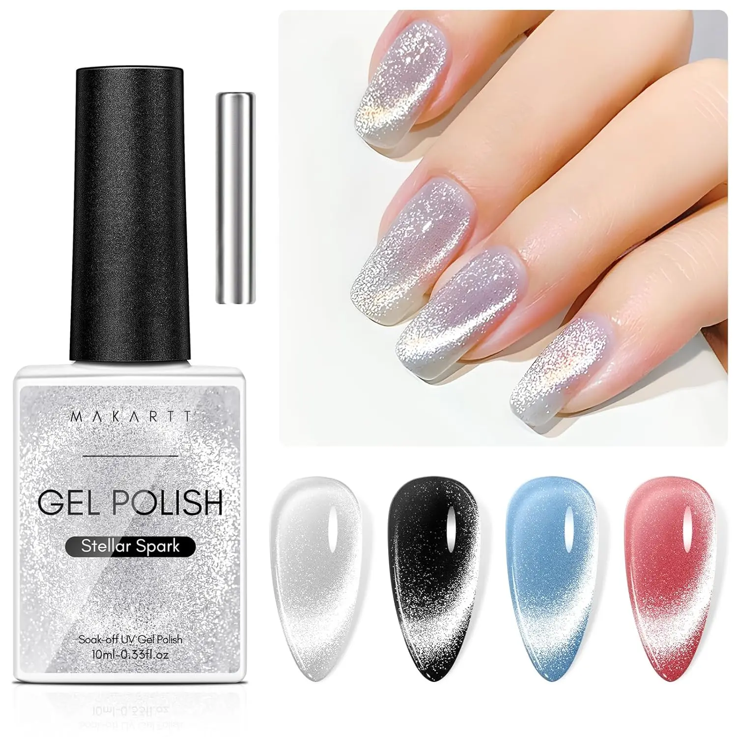 

Makartt Cat Eye Gel Nail Polish, Glitter Holographic Nail Polish with Magnet, 10ml Reflective Translucent UV Gel for Nail Art