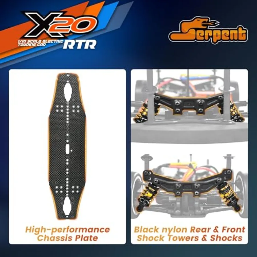1/10 Touring Car RTR for racing use, carbon fiber and CNC aluminum parts, black/red, high-speed 4WD brushless motor set