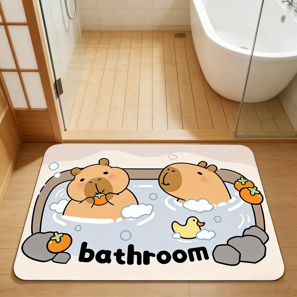 Capybara bathroom mat, cute cartoon non-slip absorbent mat, suitable for bathroom and bedroom