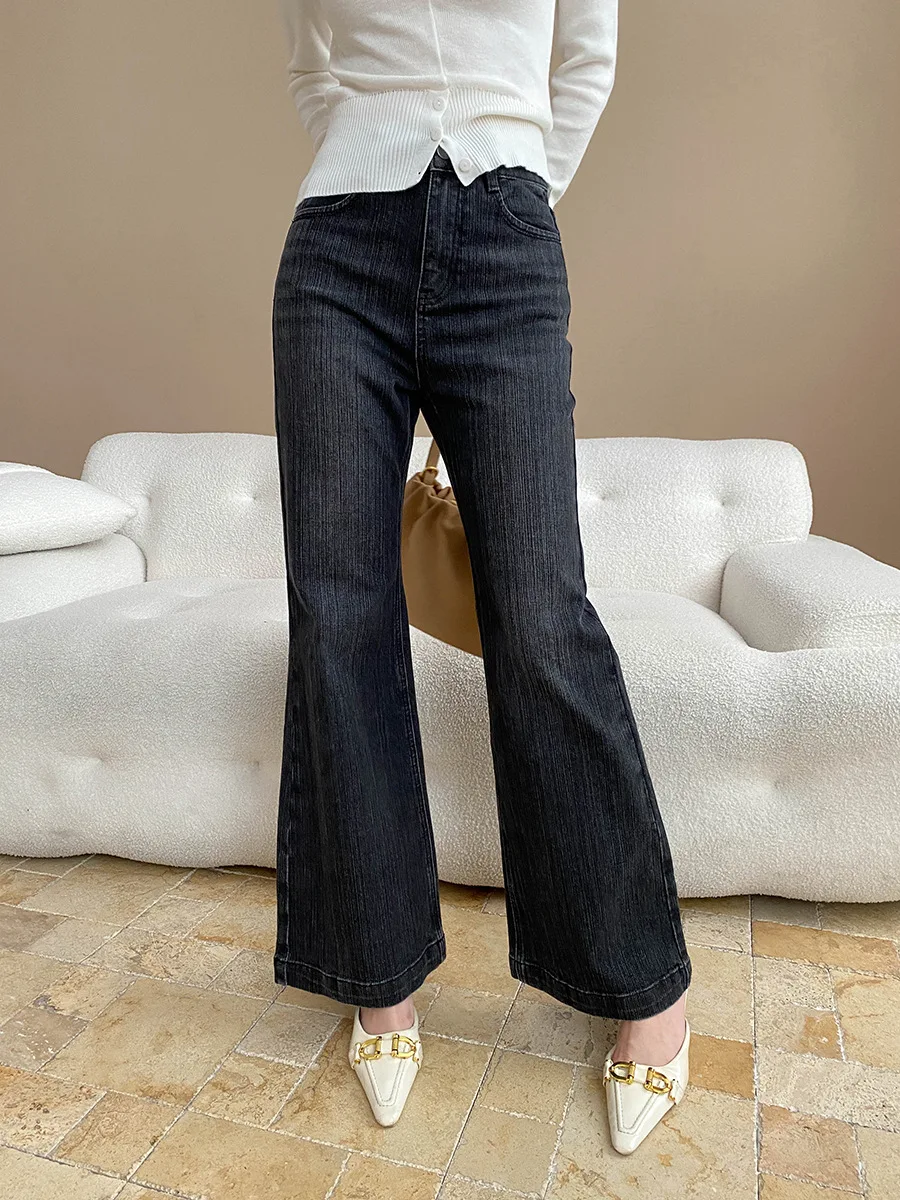 

Fashionable heavy-duty bamboo patterned high waist slimming straight leg slightly flared jeans