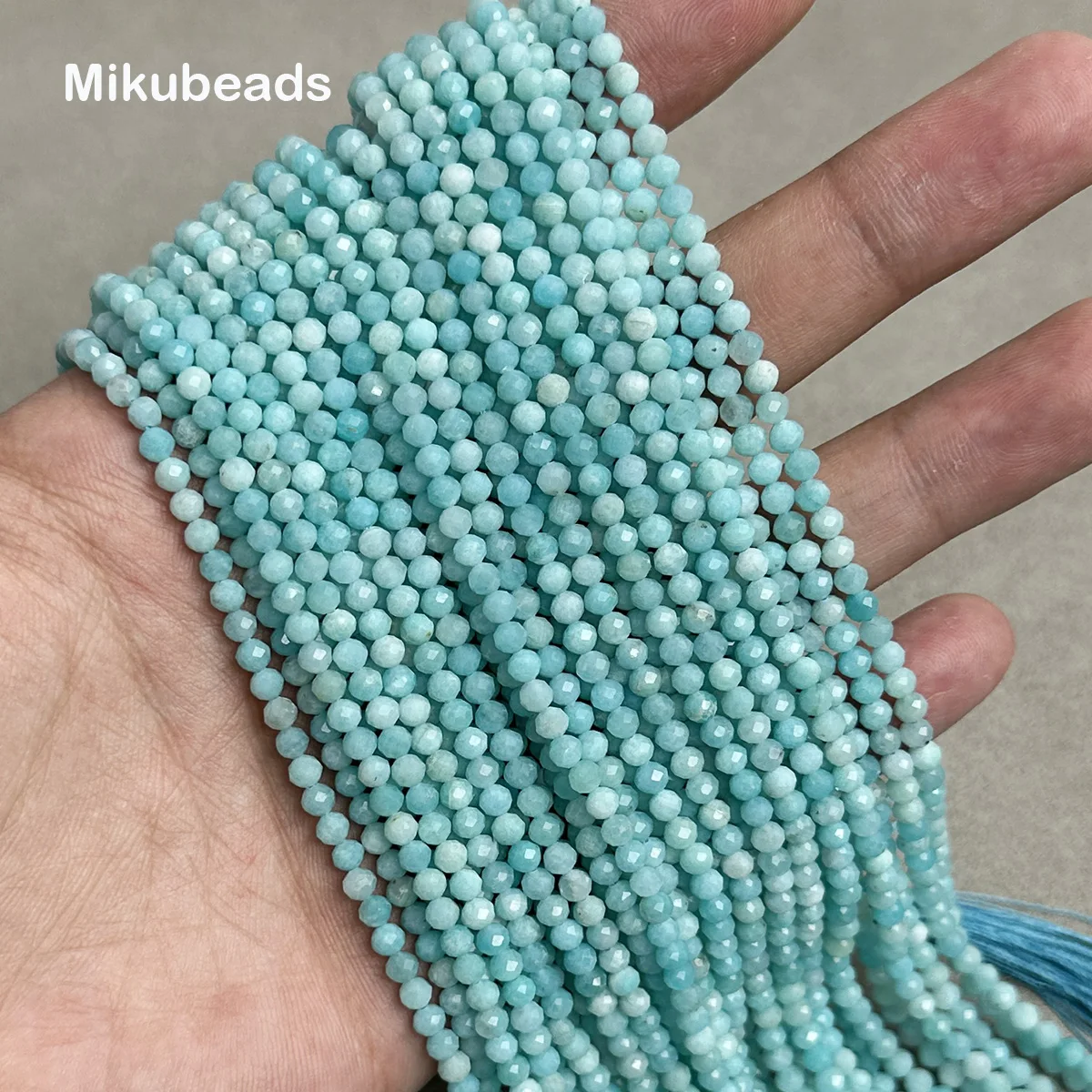 Natural 3mm Amazonite Faceted Shinny Round Stone Loose Beads For Jewelry Making DIY Bracelets Necklace Strand Woman Gift