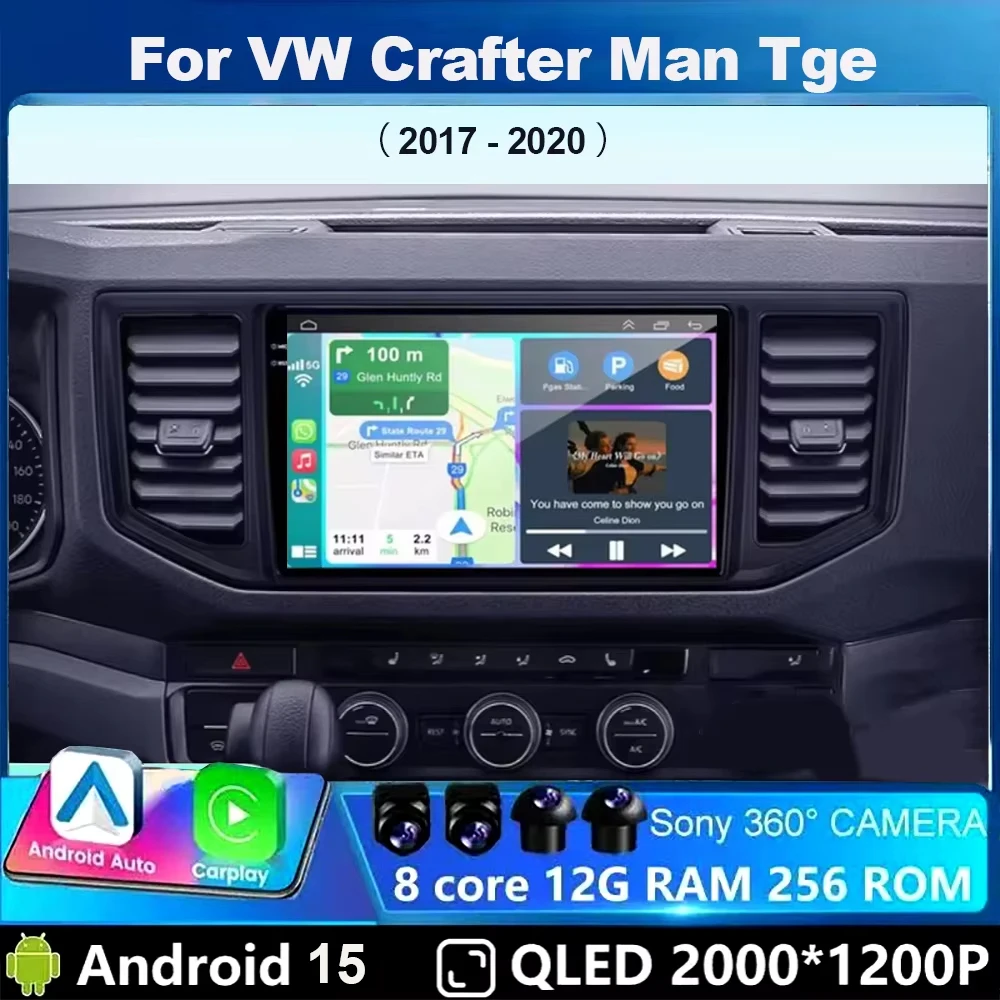Reproductor de Video Android 15 para VW Crafter Man TGE 2017 2018 2019 2020, Radio para Auto, Navegación Multimedia, Carplay Inalámbrico, Pantalla QLED