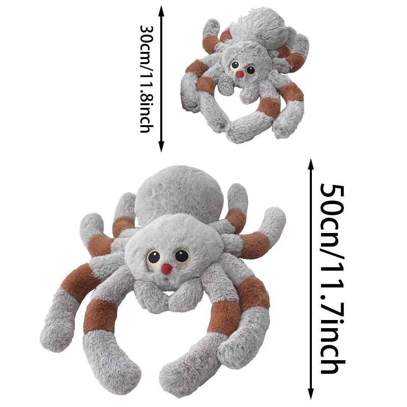 30/50 センチメートルぬいぐるみクモぬいぐるみソフトグレー爬虫類クモ人形おもちゃ赤い鼻大きな目シミュレーションクモのおもちゃの部屋の装飾