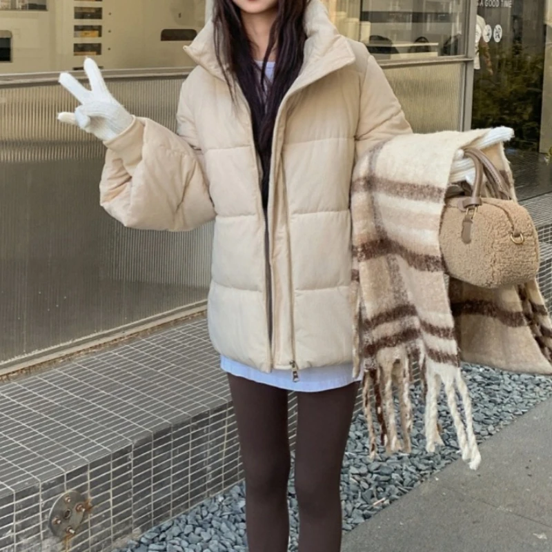 Loose Women's Cropped Padded Coat Zip Up Thick Warm Winter Daily Campus Student Trendy Fashion Soft New Luxe Chic Fad Hot Coat