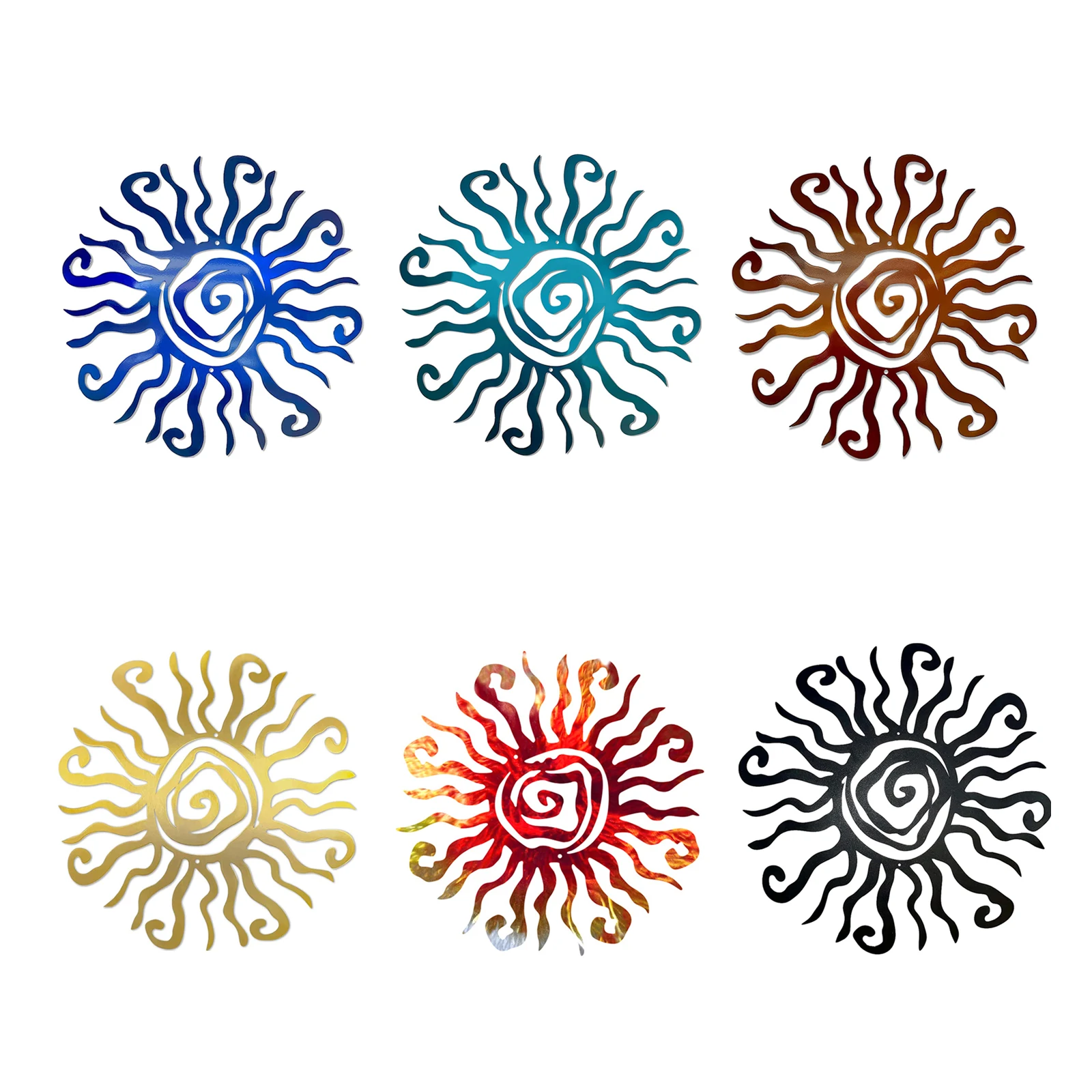 Metal Wall Art Sun Decor 3D Sun Shape Hand Painted Iron For Garden Patio Living Room Indoor Outdoor Wall Hanging 30cm