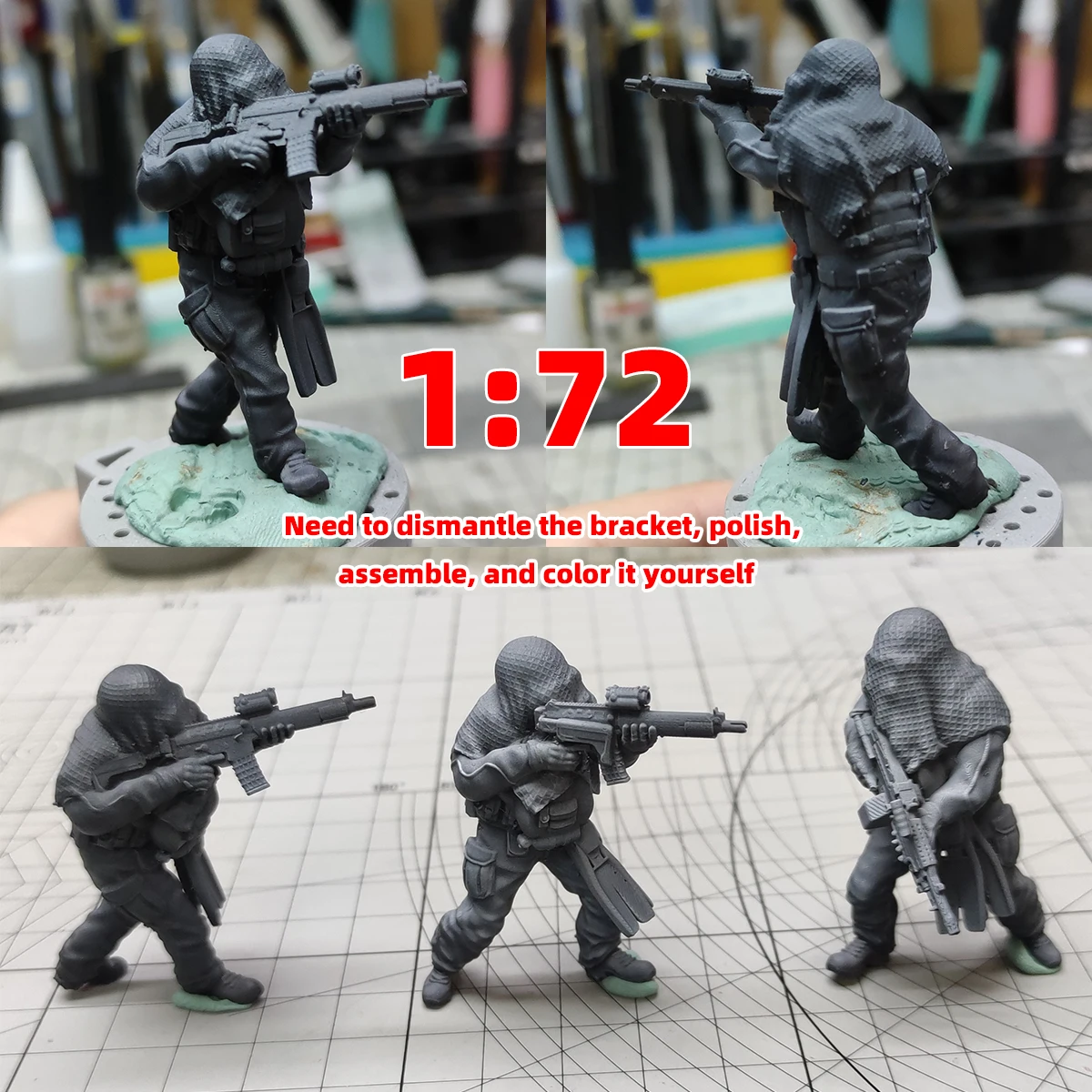 Maßstabsgetreuer Miniaturmodellbausatz aus Kunstharz, 3D-Modell, moderne US-Spezialeinheiten, Ghost-Team-Figuren, Militär, 3-teiliges Set, 1/72 – Detail 2