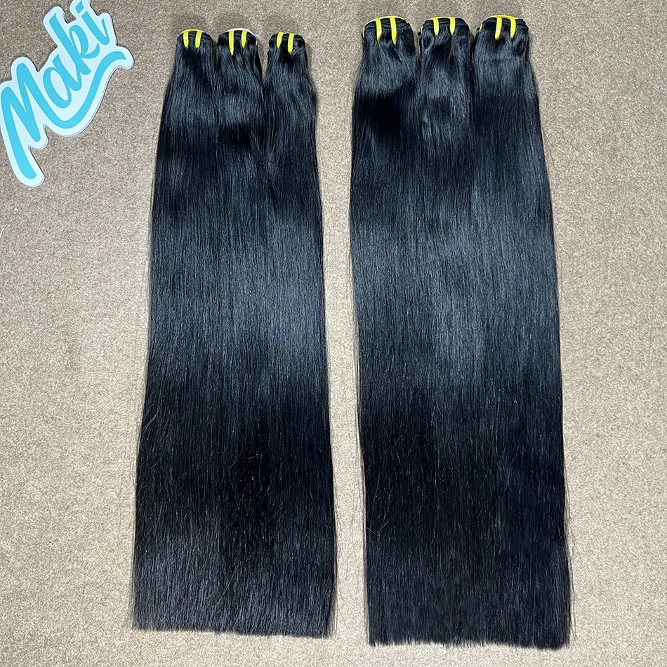 Super Double Drawn Bundles Bone Straight Human Hair Double Weft Unprocessed Raw Virgin Hair Weave Extensions #1B Natural Color