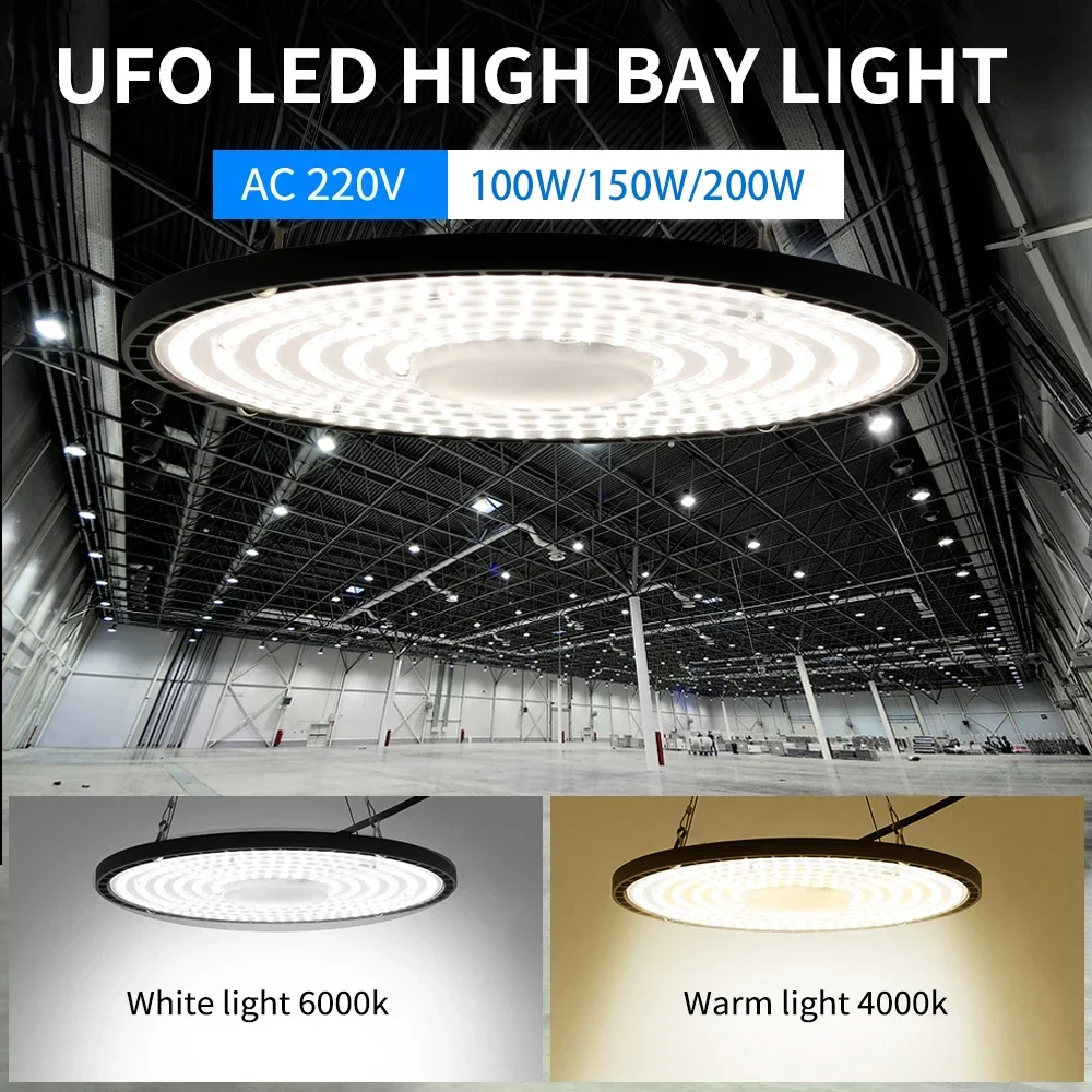 Super Bright UFO High Bay Light, Iluminação Industrial LED, IP65 Impermeável, Garagem, Ginásio, Fábrica, Armazém, AC 220V, 100W, 150W, 200W