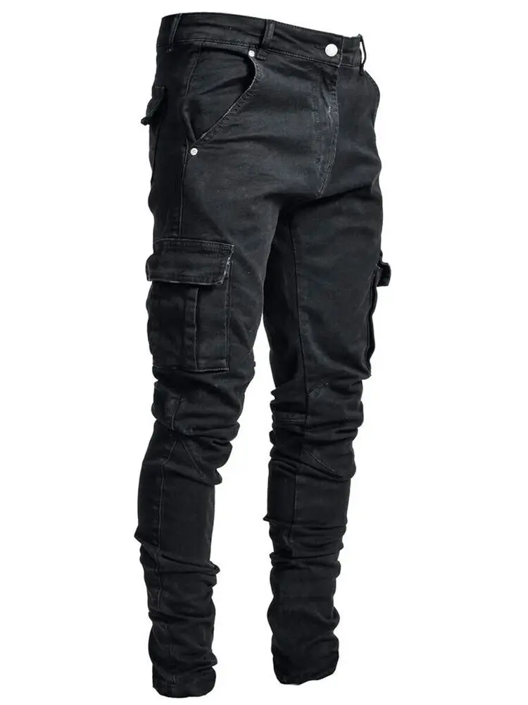 

Jeans Ripped Skinny Trousers Casual Stretch Slim Denim Jogger Cargo Pants Mens