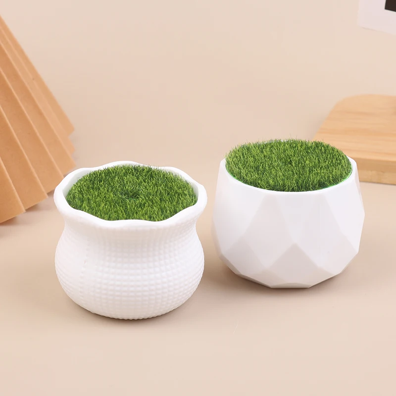 ~5Pcs Flower Pot Round Planters With Artificial Lawn Vase White Plastic Thick Plants Flower Pot Home Garden Decorations