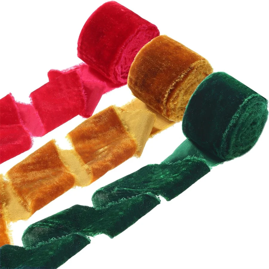 1,5 Yards/Rolle 4cm Handgefertigtes Ausgefranstes Samtband mit Kanten, Falten und Rissen für Hochzeitsfeier, Blumenstrauß, Geschenkverpackung, DIY-Dekorationen – Detail 5
