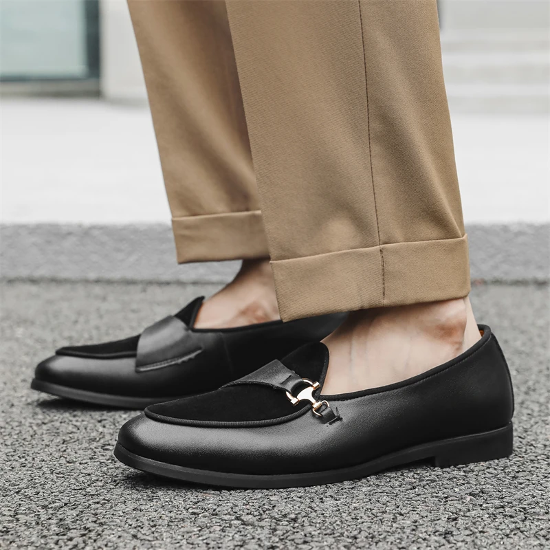 Le Fu Shoes Men Black Brown Suede Leather Shoes One Step Lightweight Driving Travel Fashion Dress Shoes Size 38-46 Men Shoes