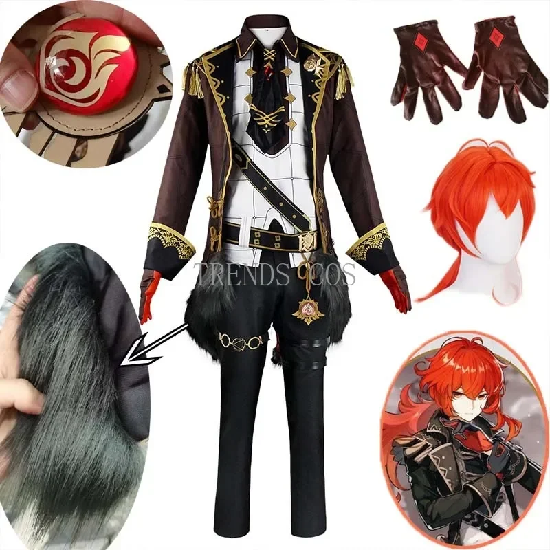 

Impact Diluc Ragnvindr Game Character Suit Cosplay Costume Wig New Arrived Comic Game Suit Unisex