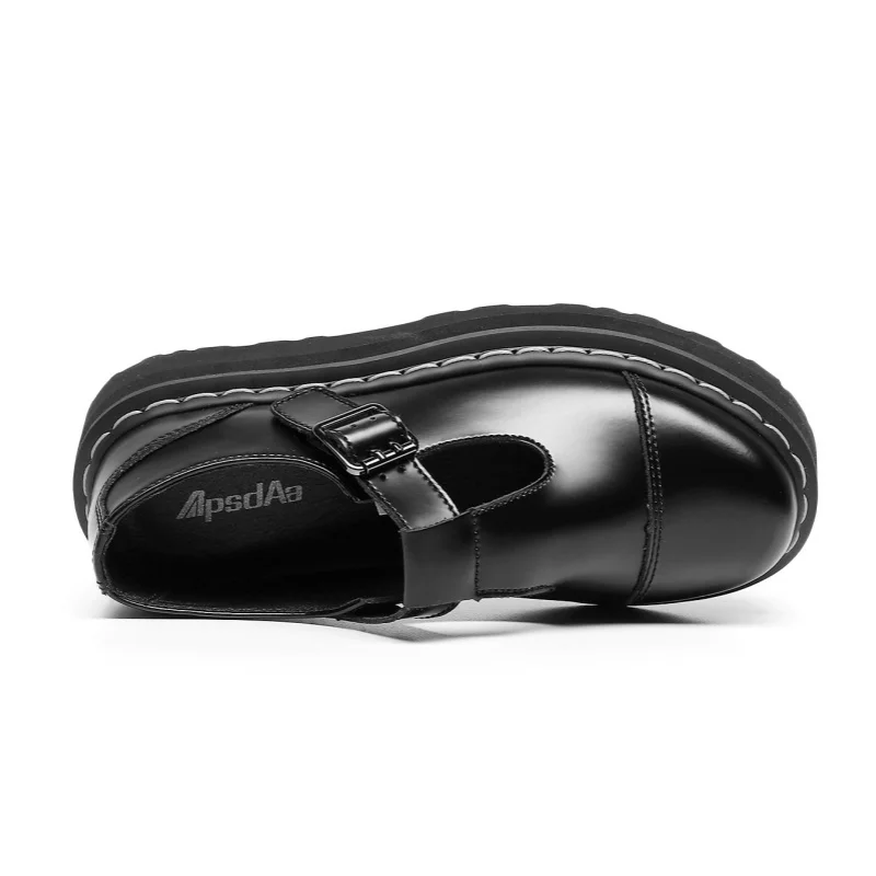 STRONGSHEN ファッションレディースシューズ本革プラットフォーム快適な T ストラップメアリージェーンズ革靴ラウンドトゥロリータ靴