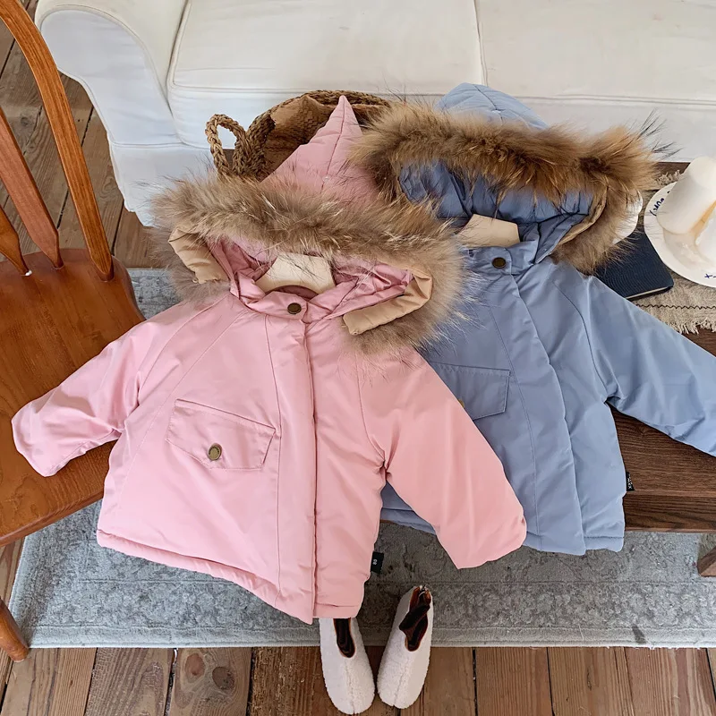 Winter Warm Baby and Girls Boys Fur Hooded Zip Fleece Lined Puff Jackets Kids Therme Track Coats Child Parka Outerwear 1-10Years