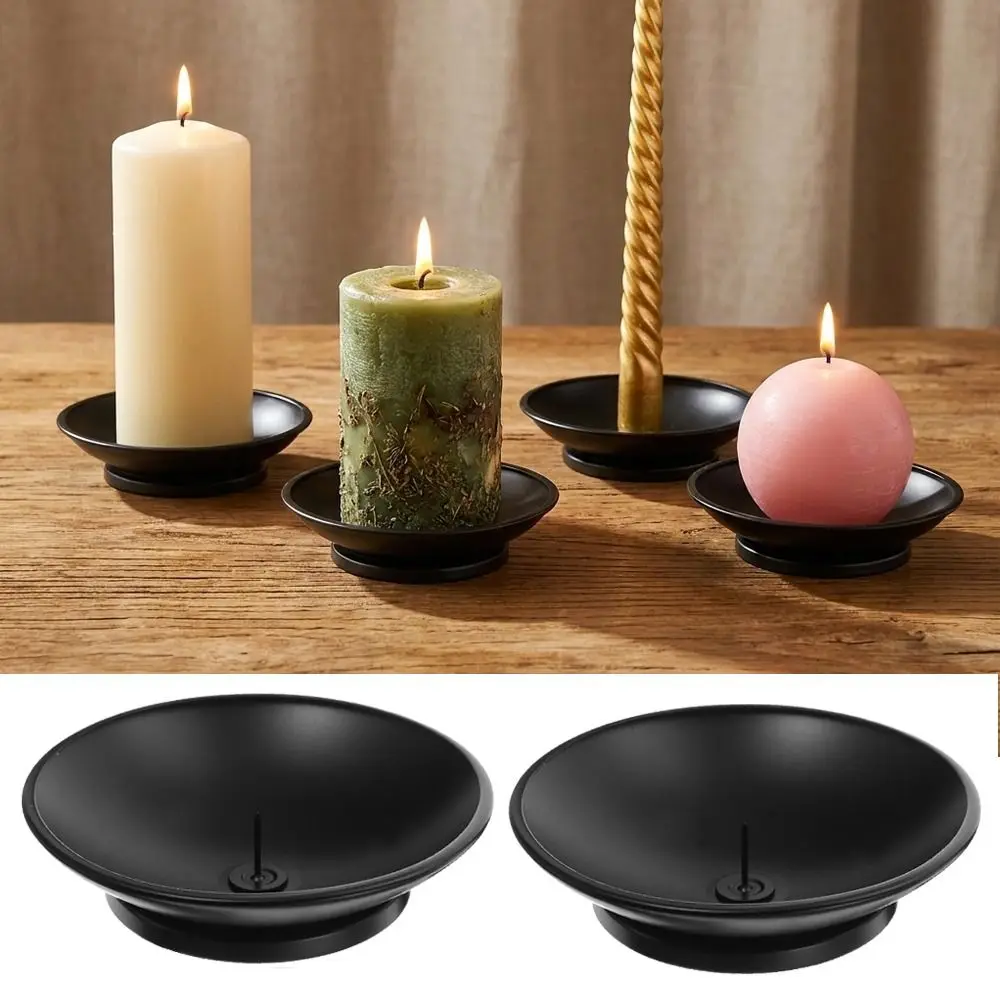 Pin Pillar Iron Candlestick Holder Black Finish Home Decoration Pillar Candle Holder Metal Plate Desktop Candle Base