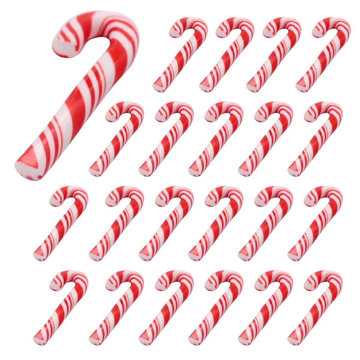 100Pcs Red and White Handmade Christmas Candy Cane Miniature Food Dollhouse Home Decor Clay Candy Cane About 3.2x1cm