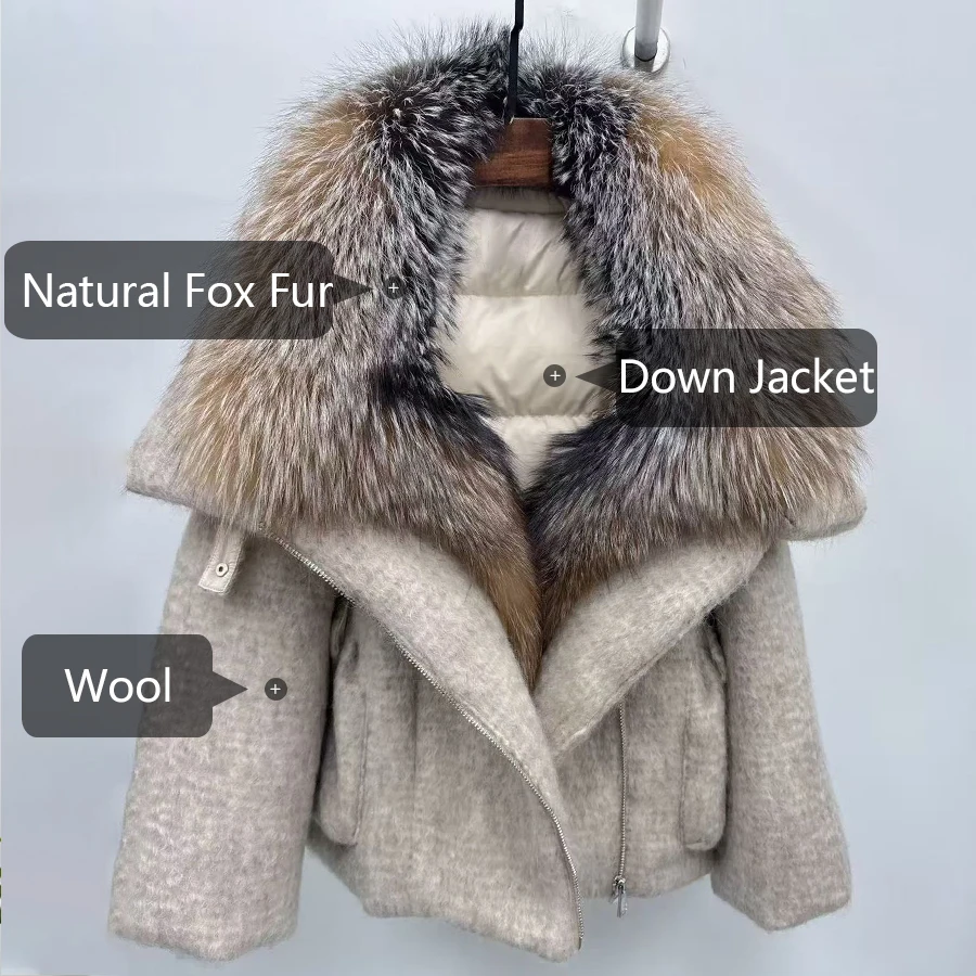 Doudoune d'hiver pour femme avec col en fourrure naturelle, doudoune en vraie fourrure