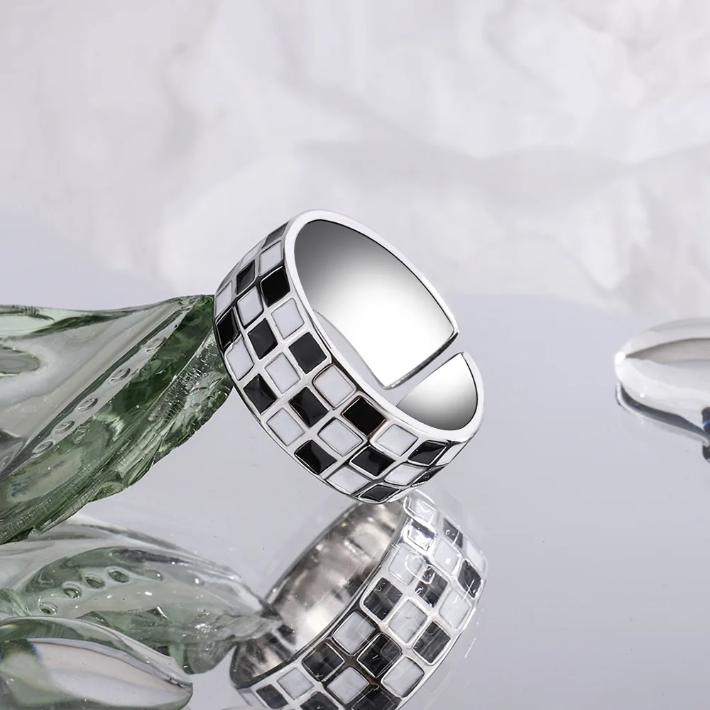 

Buyee 925 Sterling Silver Fashion Ring Black & White Spacing Open Ring Finger for Women Men Women Fine Jewelry Circle Gift