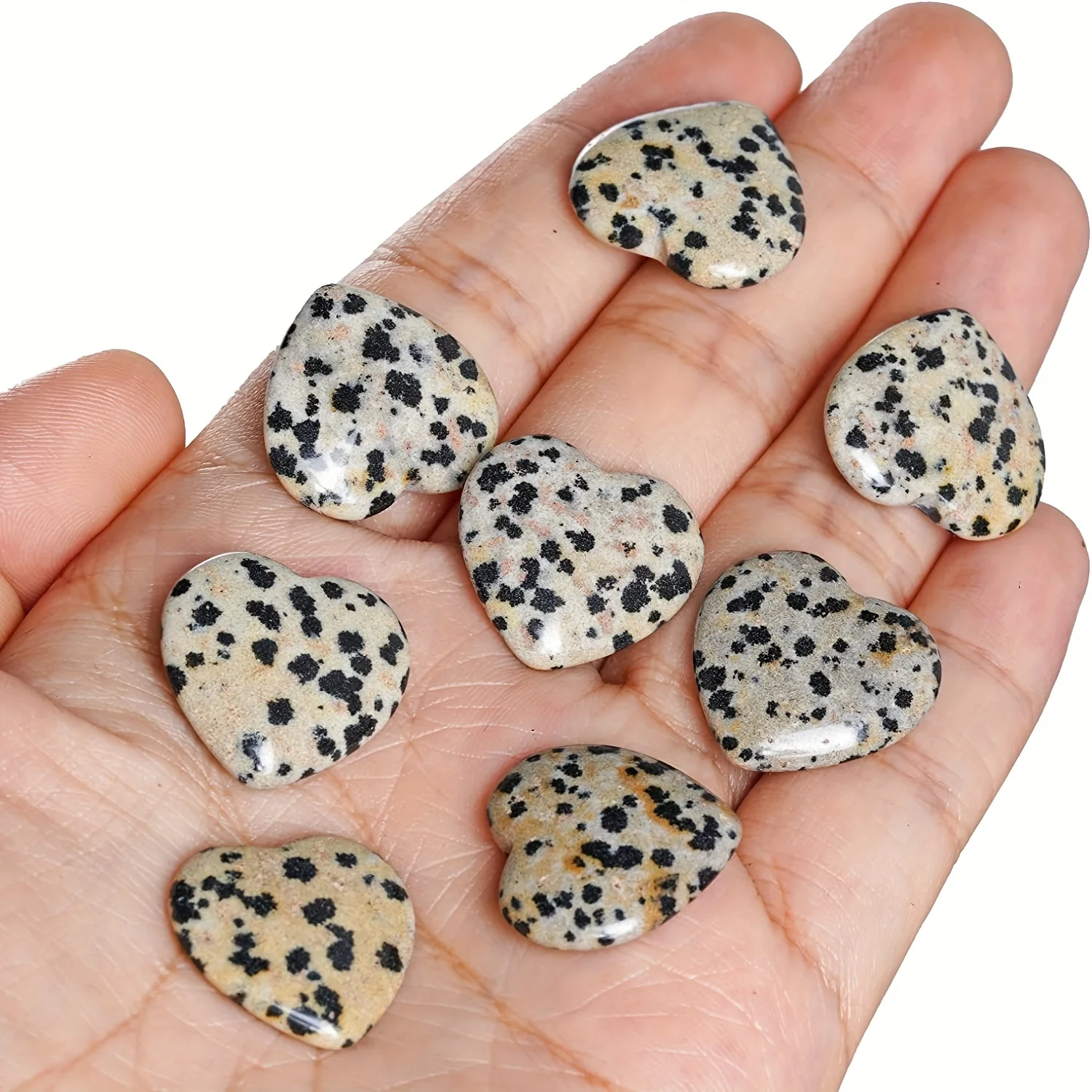 5/10/20pcs 20mm Crystal Natural Dalmatian Jasper Heart Love Carved Palm Worry Stone Lucky Reiki Crystal