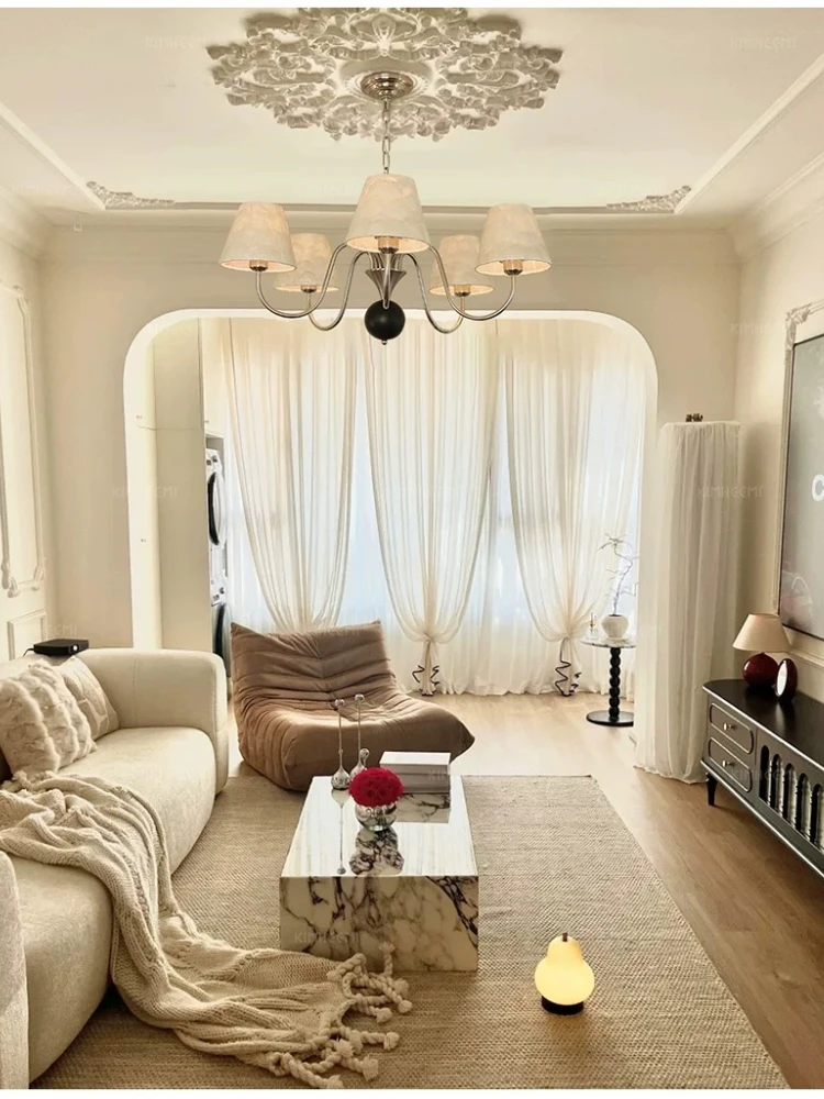 French luxury bedroom, American retro living room light, book room, antique cream style, shell restaurant pendant light