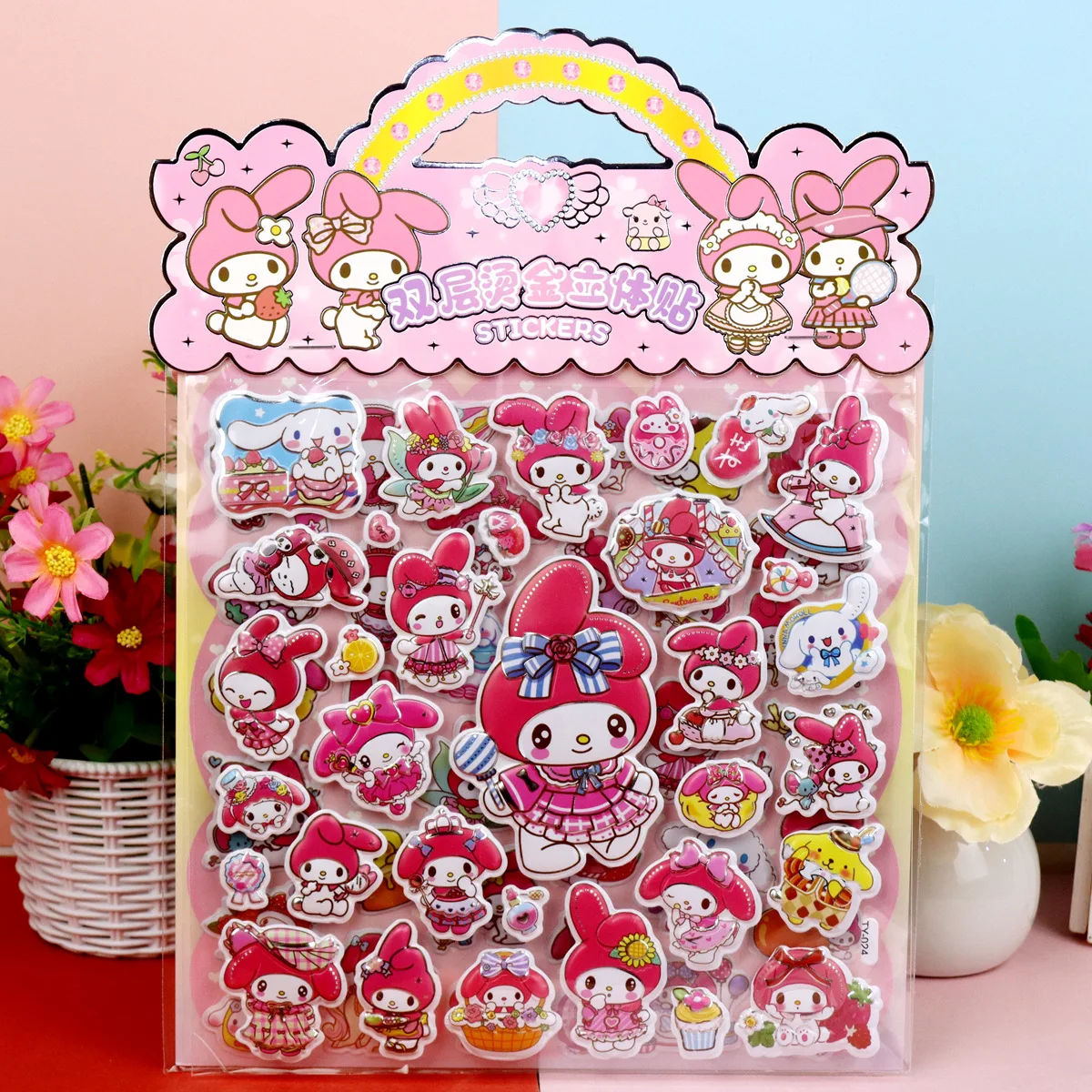 Sanrio – autocollants de marquage à chaud Double couche, dessin animé, groupe elfe ciel, autocollants à bulles 3D, peinture adhésive