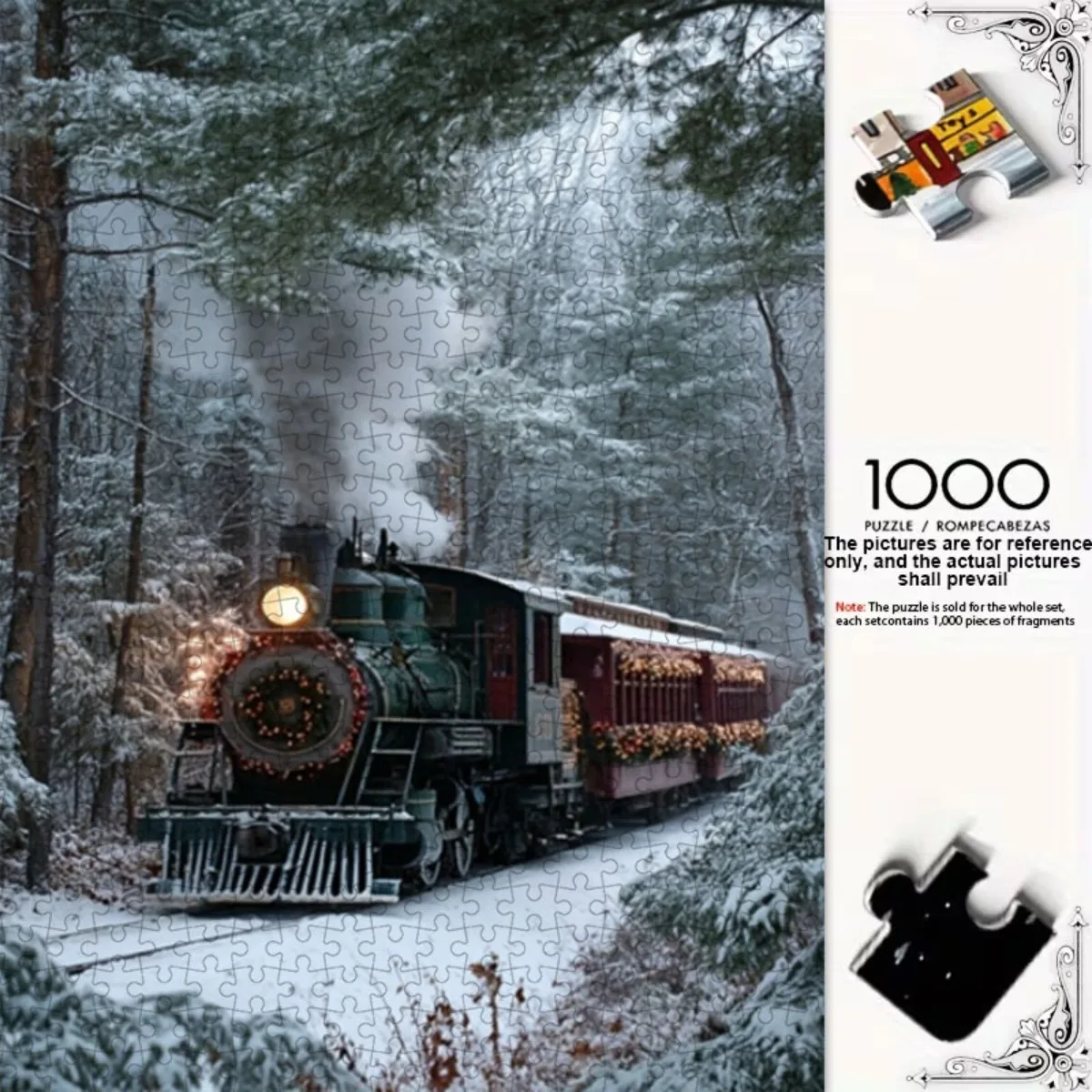 

1000 шт. праздничный пазл с изображением зимнего поезда | Бумага высокого качества, 27,56x19,69 дюйма, прочная и легкая, идеально подходит для хо