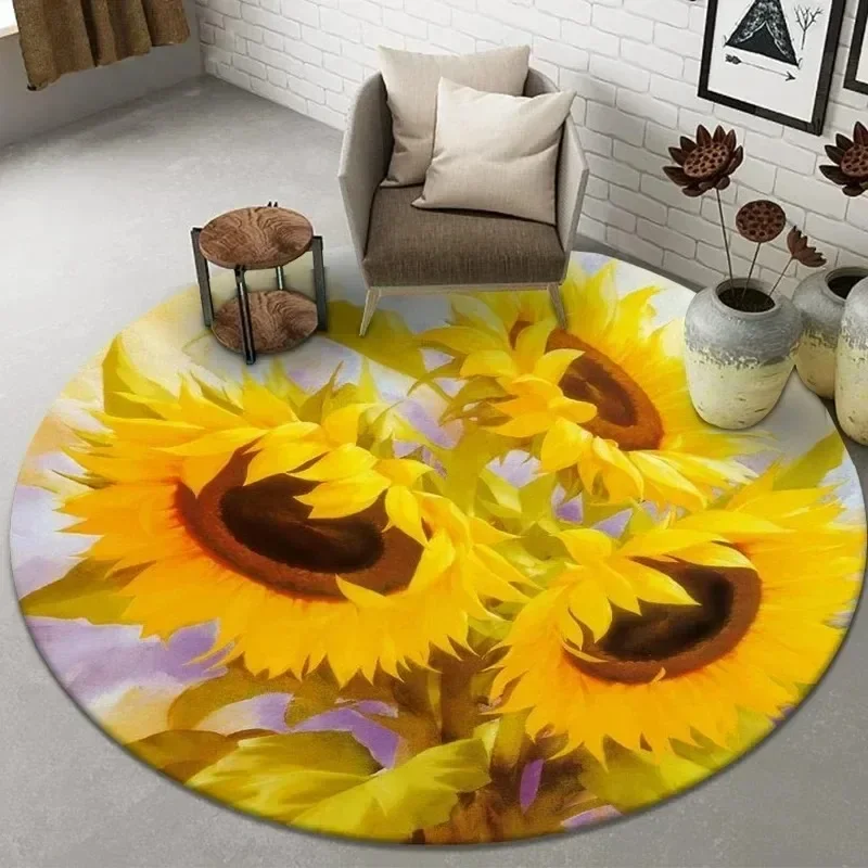 Washable Round Floor Mat with Playful Fruit Print – Perfect for Living Room, Kitchen & Bedroom Decor