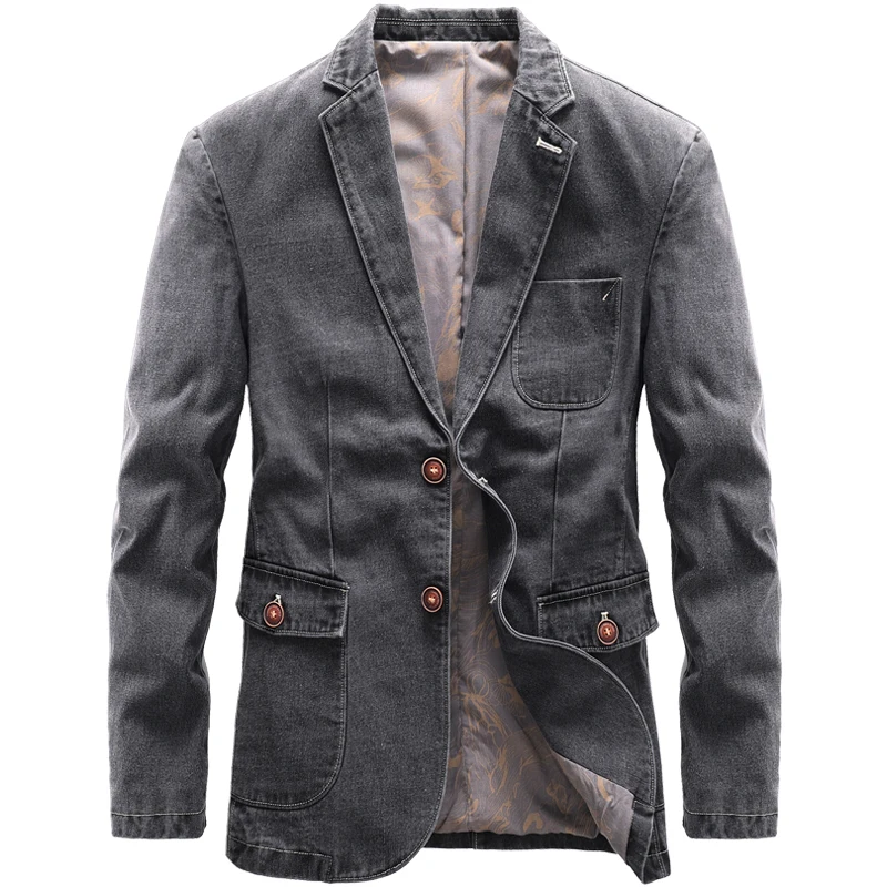 New Men's Denim Blazers Oversized Jacket Men Clothing Black Blazer Male Outerwear Spring Autumn Streetwear Casual Handsome Coats