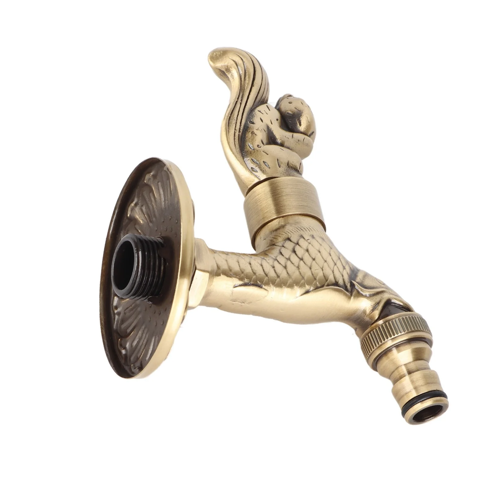 Antique Carved Faucet Bronze Copper Carp Retro Anti Rust Outdoor Garden Tap for Toilet G1/2in Squirrel