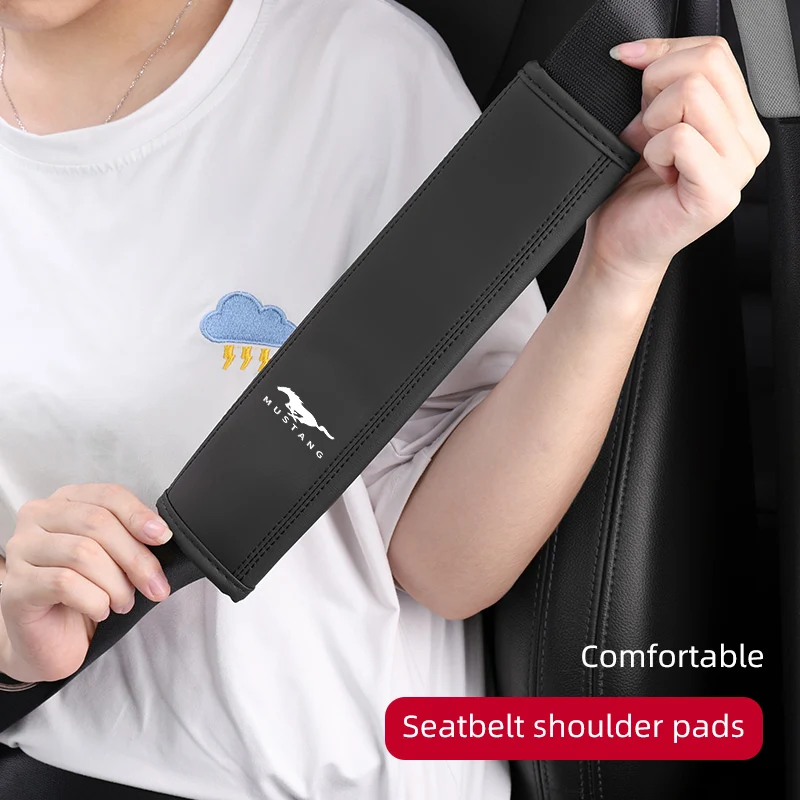 Car Seat Belt Shoulder Rest Leather Cover Comfort Protector Cushion For Mustang Fiesta Kuga Edge Mondeo Fusion Explorer GT - view 3