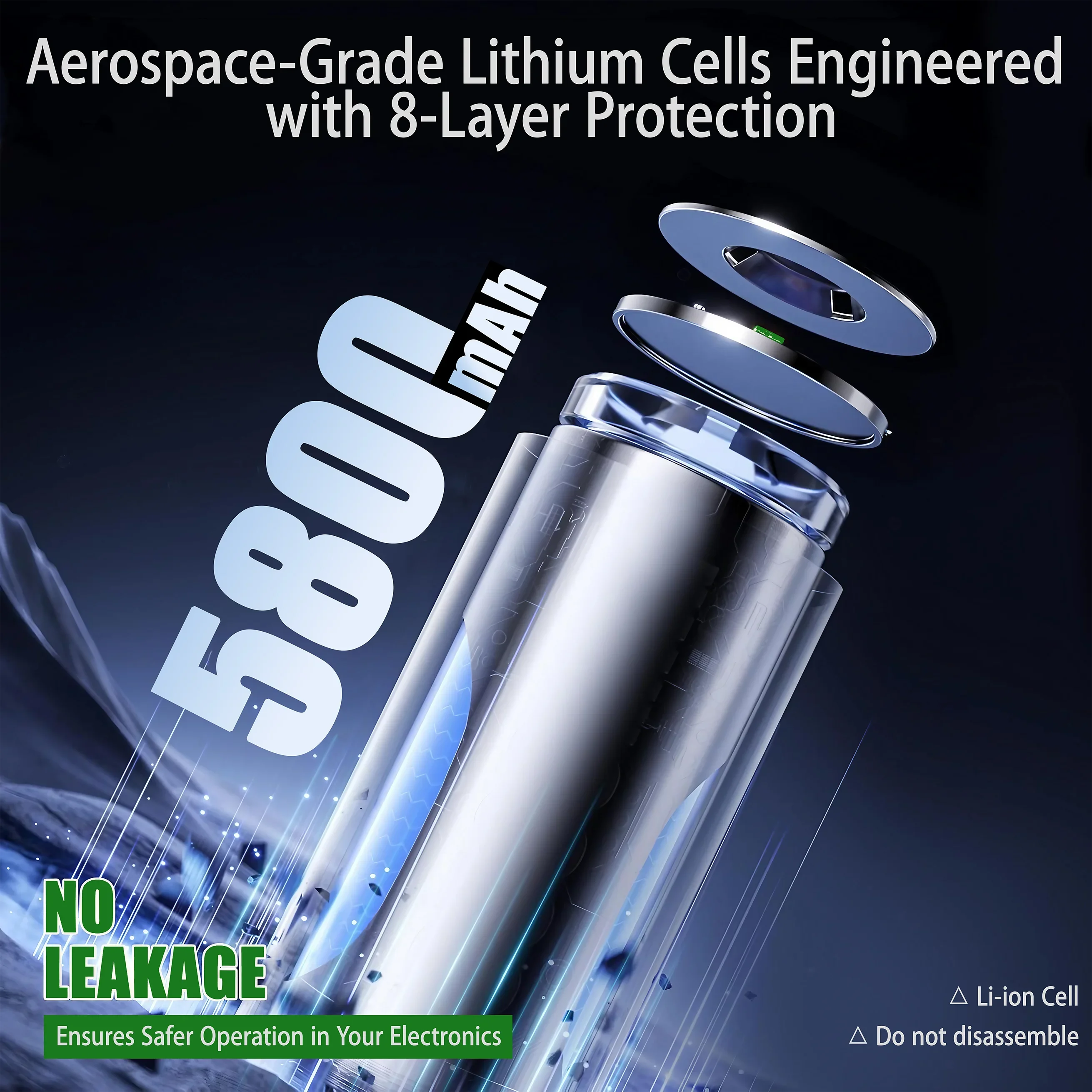 New AA 5800mAh 1.5V Rechargeable Li-ion Batteries USB-C Fast Charging Lithium Battery High capacity Akku 2000 Cycles with Cables