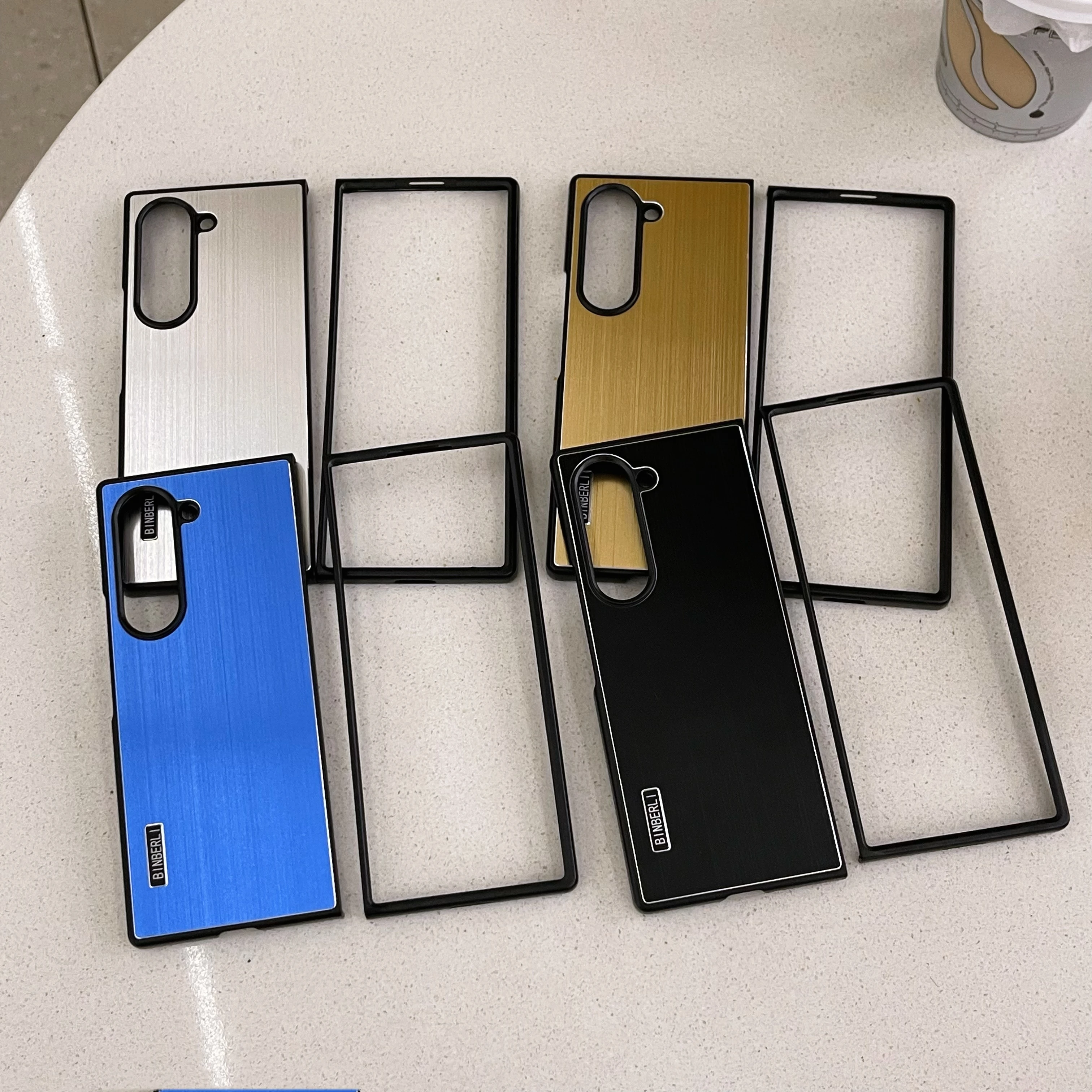 For Samsung Galaxy Z Fold6 , Fold5 , Fold4, Fold3, Fold2 ,W23 W22 W21 Metal Brushed Backplate Protective PC Hard Frame Case