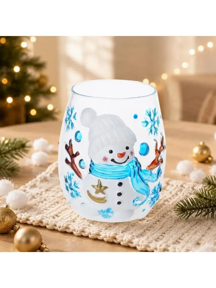 E8BD Glass Tumblers, 3D Raised Snow Figure Cup for Christmas Drink and Winter Display