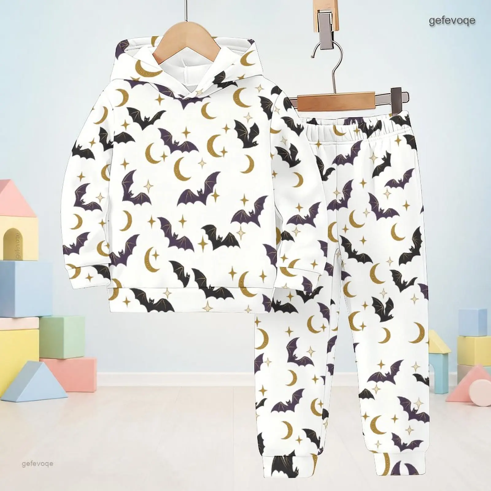 Autumn Graphic Print Kids Hooded Casual Two-Piece Outfit Set For Boys And Girls Halloween Daily Wear