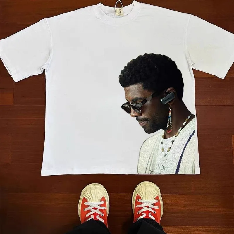 

2025 Couple Y2K Gothic Retro Portrait T-Shirt Cotton Crewneck Tee Matching Streetwear Top for Men and Women Harajuku Style