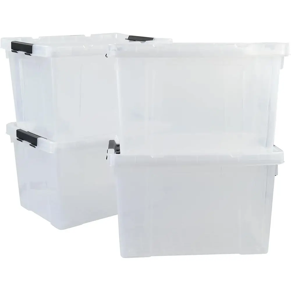 

4-Pack Large 50 Quart Clear Rolling Storage Boxes with Lids and Wheels