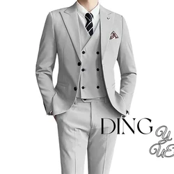 Men's 3 Pieces Suit Set Dress Male Business Casual Solid Color Fashion Slim Fit Dress Blazers Pants Vest Formal Wedding Clothing