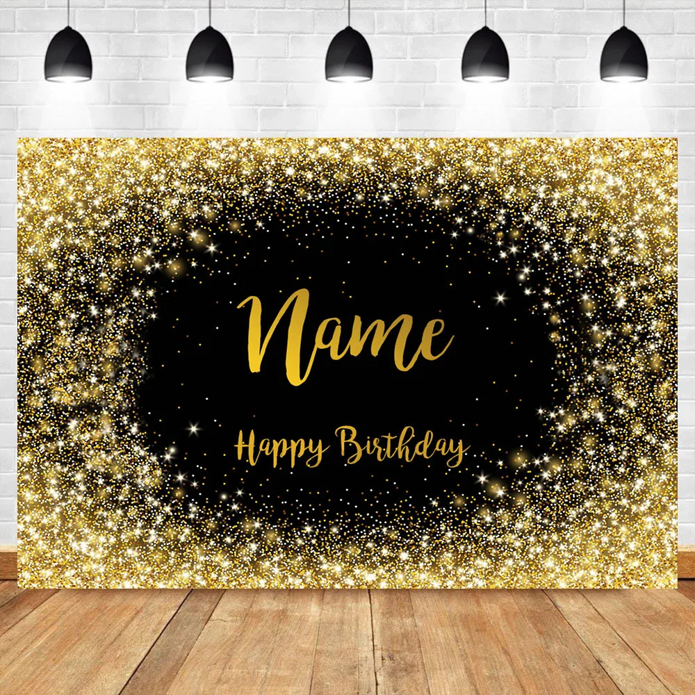 Custom Name Photo Gold Silver Glitter Birthday Party Banner Backgrounds Baby Shower Kid Adult Name DIY Photo Shoot Backdrop