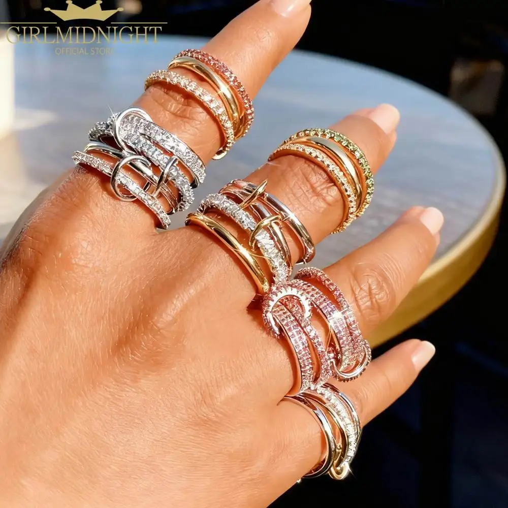 New Two Tone Color Four-Ring Hypoallergenic Copper Zircon Multi Piece Stacking Eternity Band Rings Fashion Women Finger Jewelry