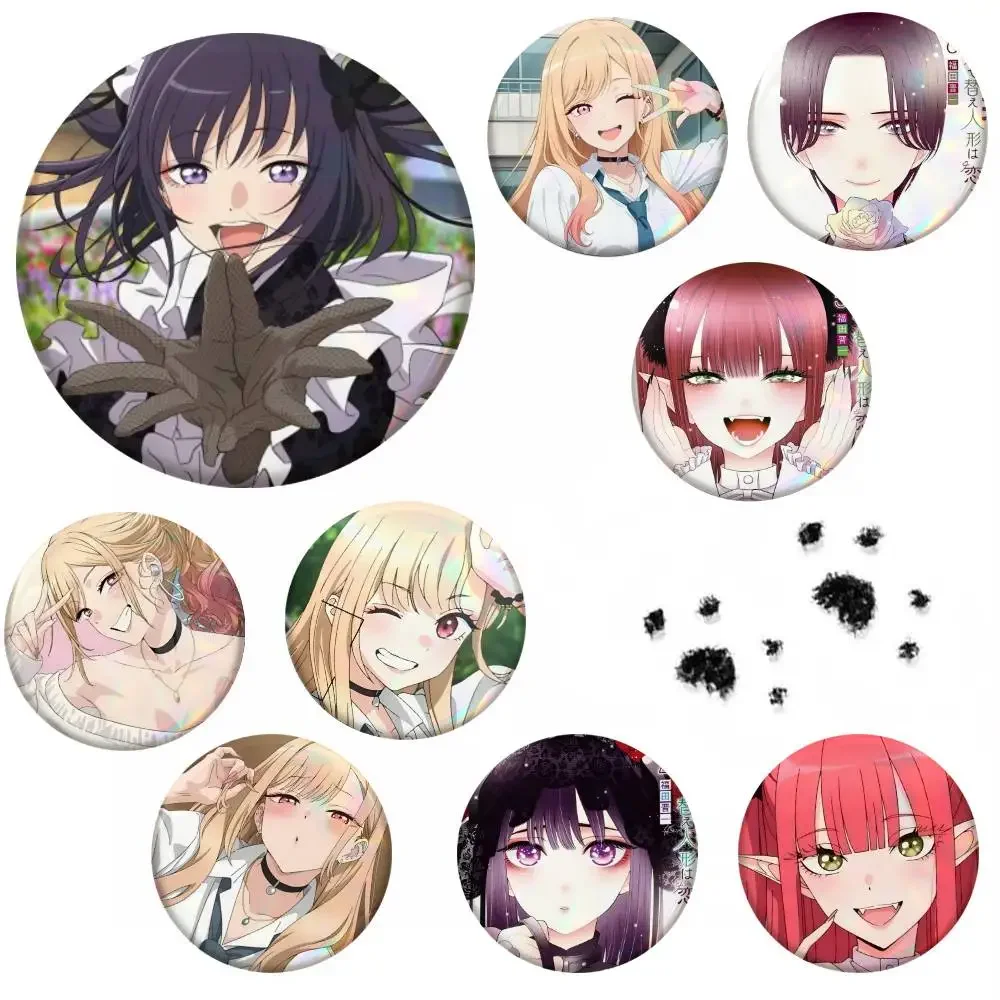 Kitagawa M-Marin My Dress-Up Darling Anime Badge Tinplate Meme Round Brooch For Hat Bag Creative Lapel Jewelry Accessories Gifts