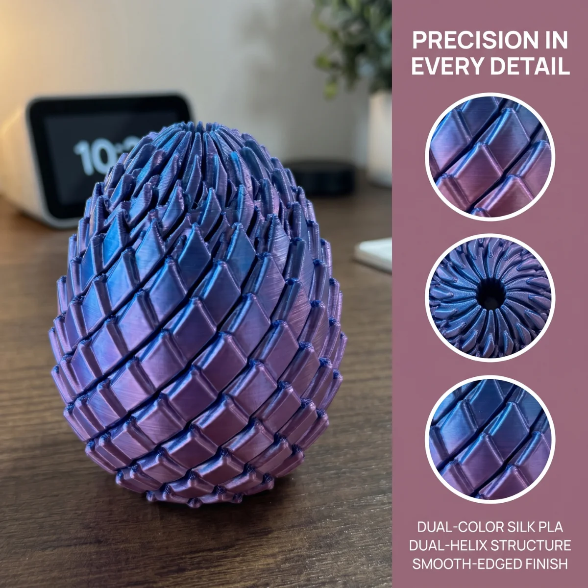 1 Pack 7.4cm 3D Printed Dual-Color Silk PLA,Dragon Egg Fidget Toy, Transformable Spiral Sculpture