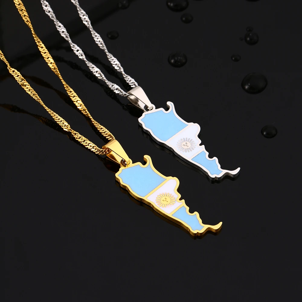 SONYA Enamel Drop Oil Argentina Map Flag Pendant Necklace For Women Girls Stainless Steel Argentine Jewelry Ethnic Party Gifts