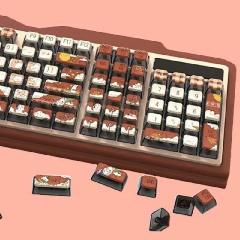 Pudding Brown Cartoon Transparent Cute Keycap 116 Keys DIY Personalized Mechanical Keyboard Kawaii PBT Keycaps Customizada