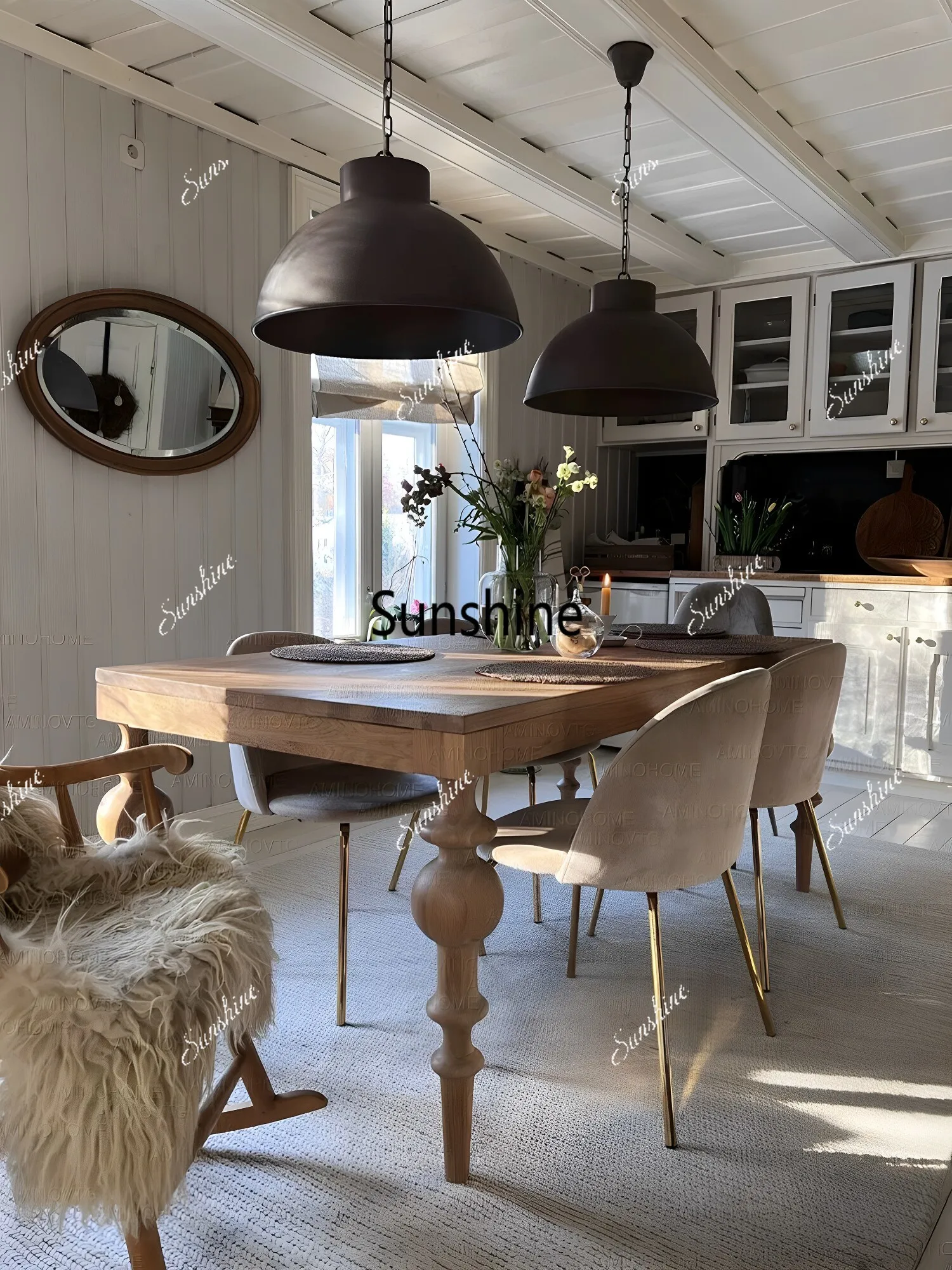 French solid wood dining table wooden rectangular desk