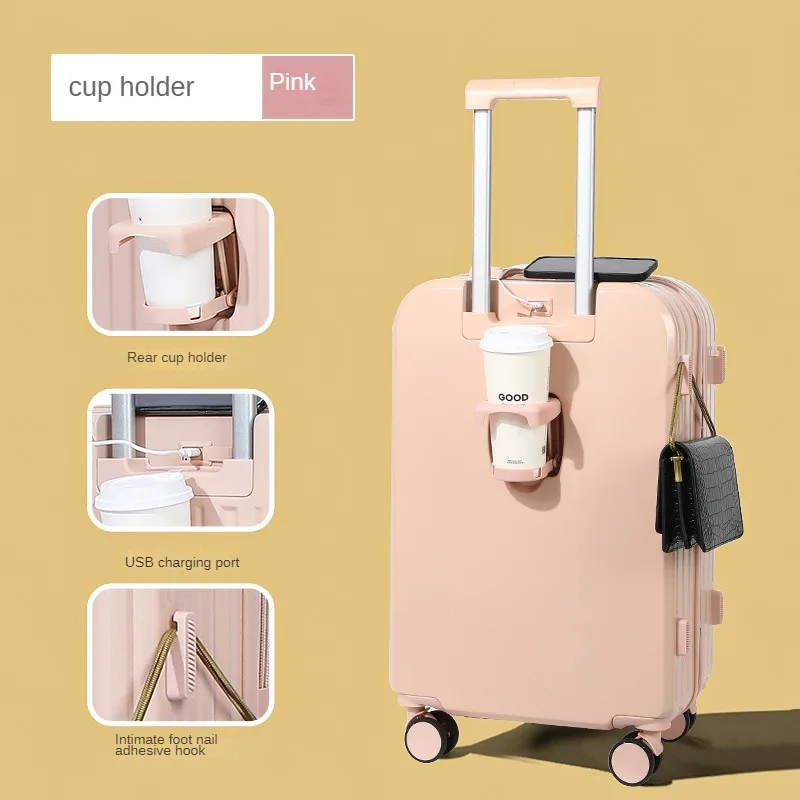 Valise à roulettes avec mot de passe à roulettes, porte-gobelet à bagages, 20 pouces, Mute24Universal, Bagages durables et de bain, commodité Internet