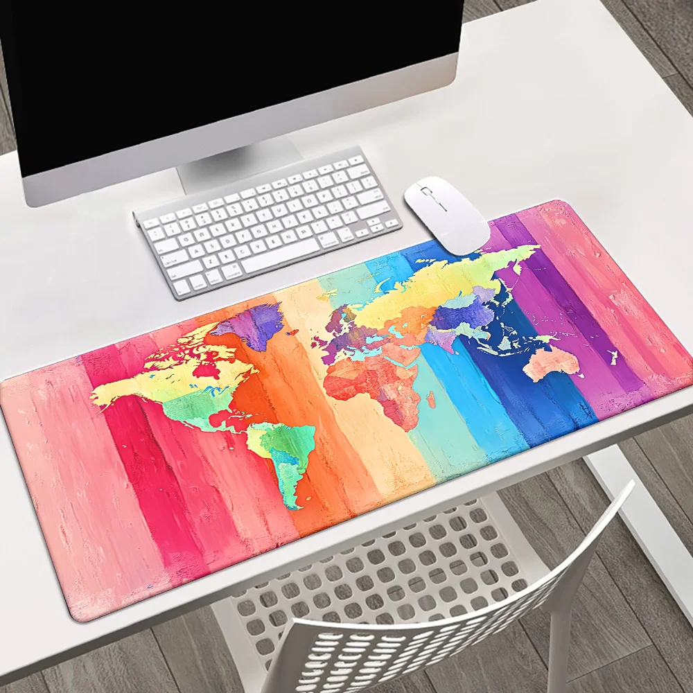 

Красочный коврик для мыши с картой мира в стиле радуги, удлиненный, резиновый, противоскользящий, для игрового ПК, ноутбука, офиса