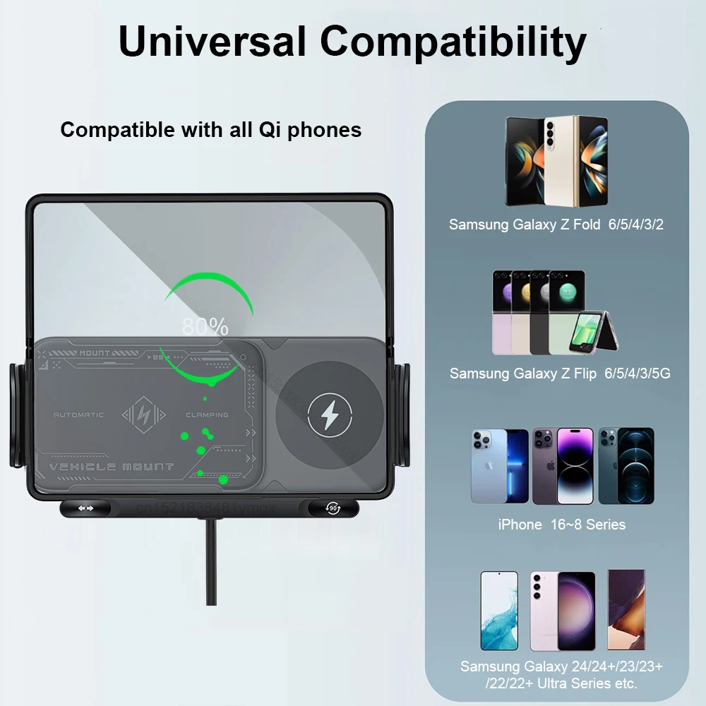 Car Wireless Charger Dual Coil Fold Screen Car Fast Charging Stand for Samsung Galaxy Z Fold 6 Flip 3 Air Vent Car Phone Holder - Image 6