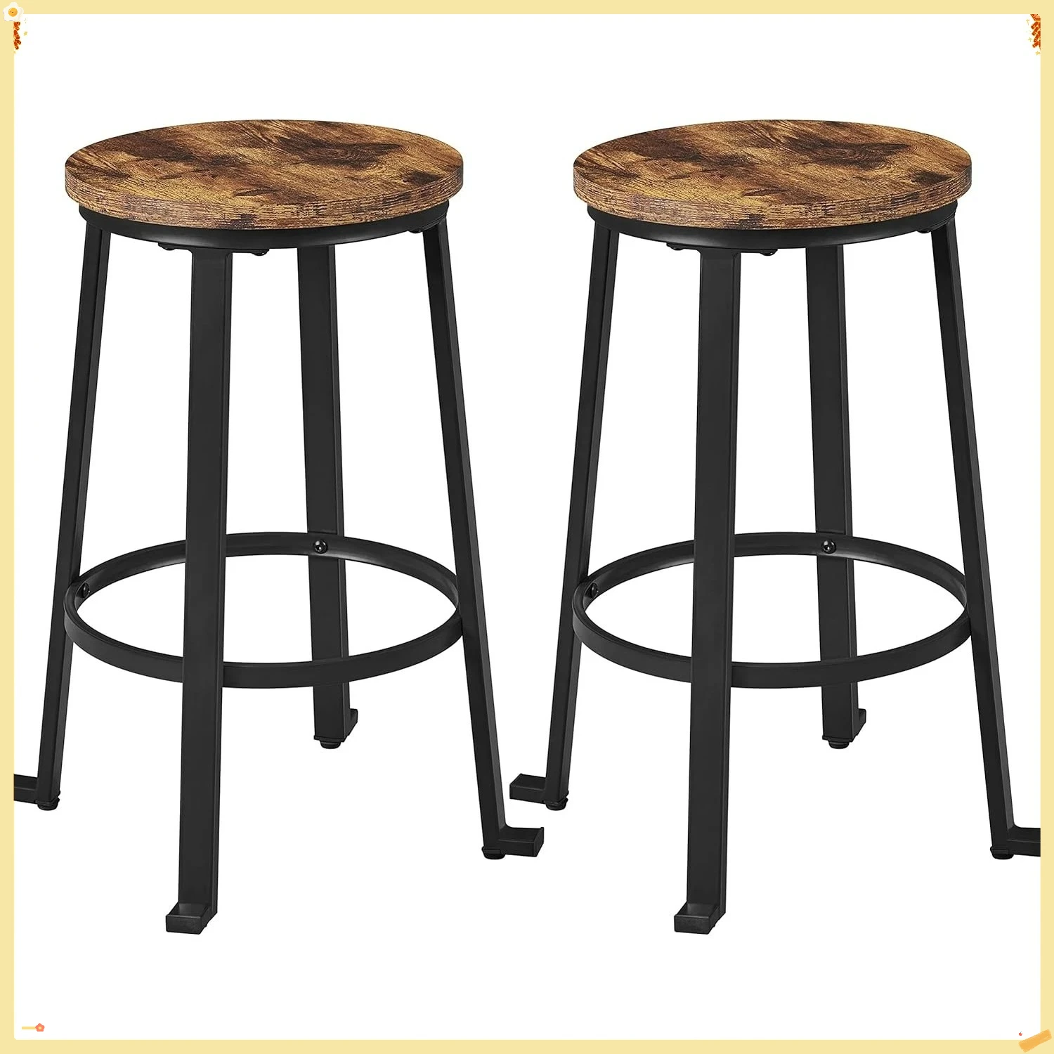 Industrial Bar Stools Set of 2, 24 Inch Backless Counter Height Stools with Metal Legs for Kitchen Island, Bar, Cafe