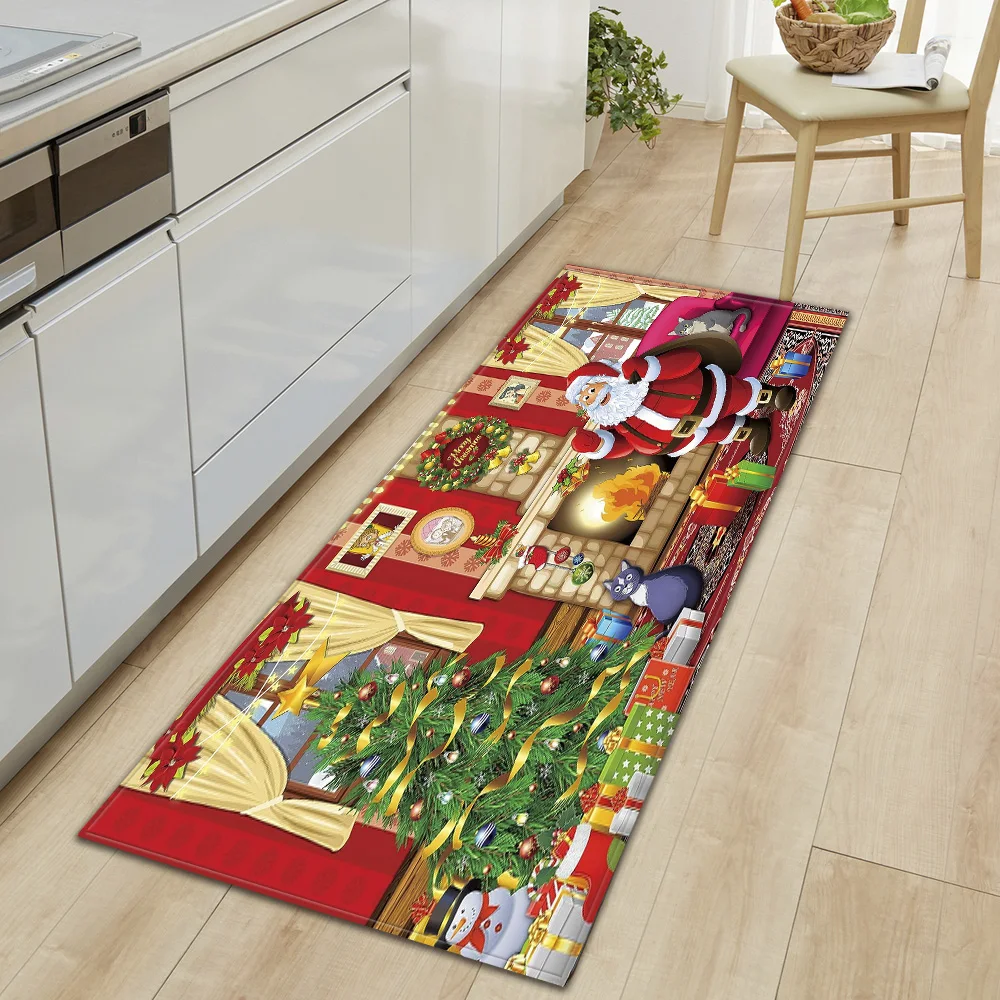 Merry Christmas Kitchen Entrance Door Mat Corridor Home Bathroom Anti-Slip Foot  Bedroom Living Room Floor Decorative Carpet